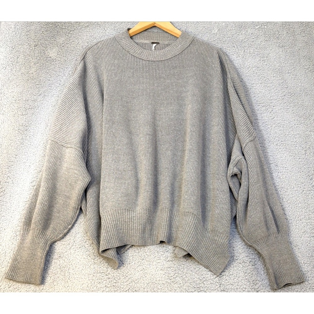 Free People Sweater Womens MGray Solid Oversized Relaxed Pullover Sweater